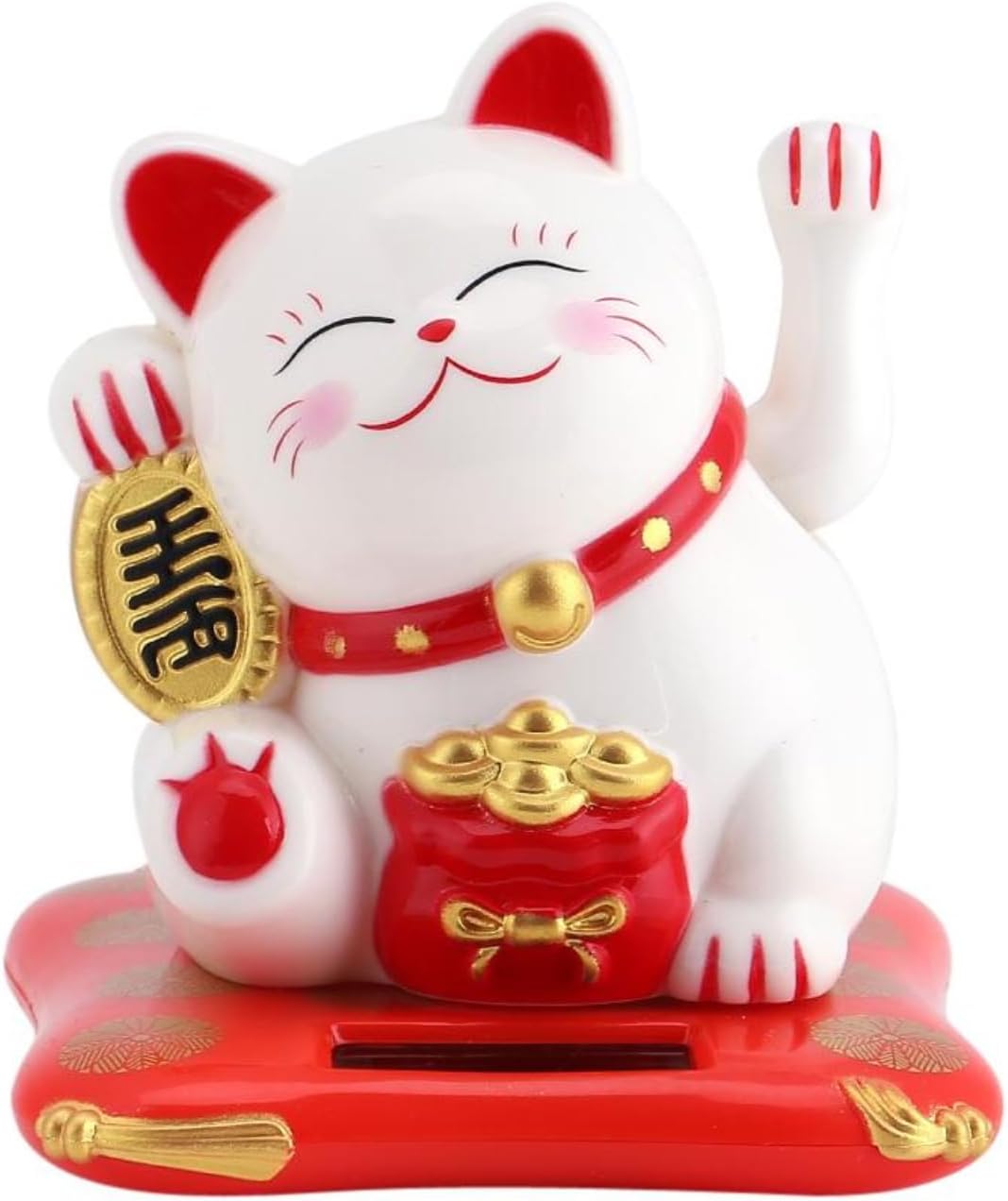 Jadeshay Maneki Neko Fortune Cat Cute Lucky Cat with Waving Arm Good Luck Bringer Maneki Neko Waving Cat Solar Powered Good Luck Wealth Welcoming Cat Desk Home Decoration
