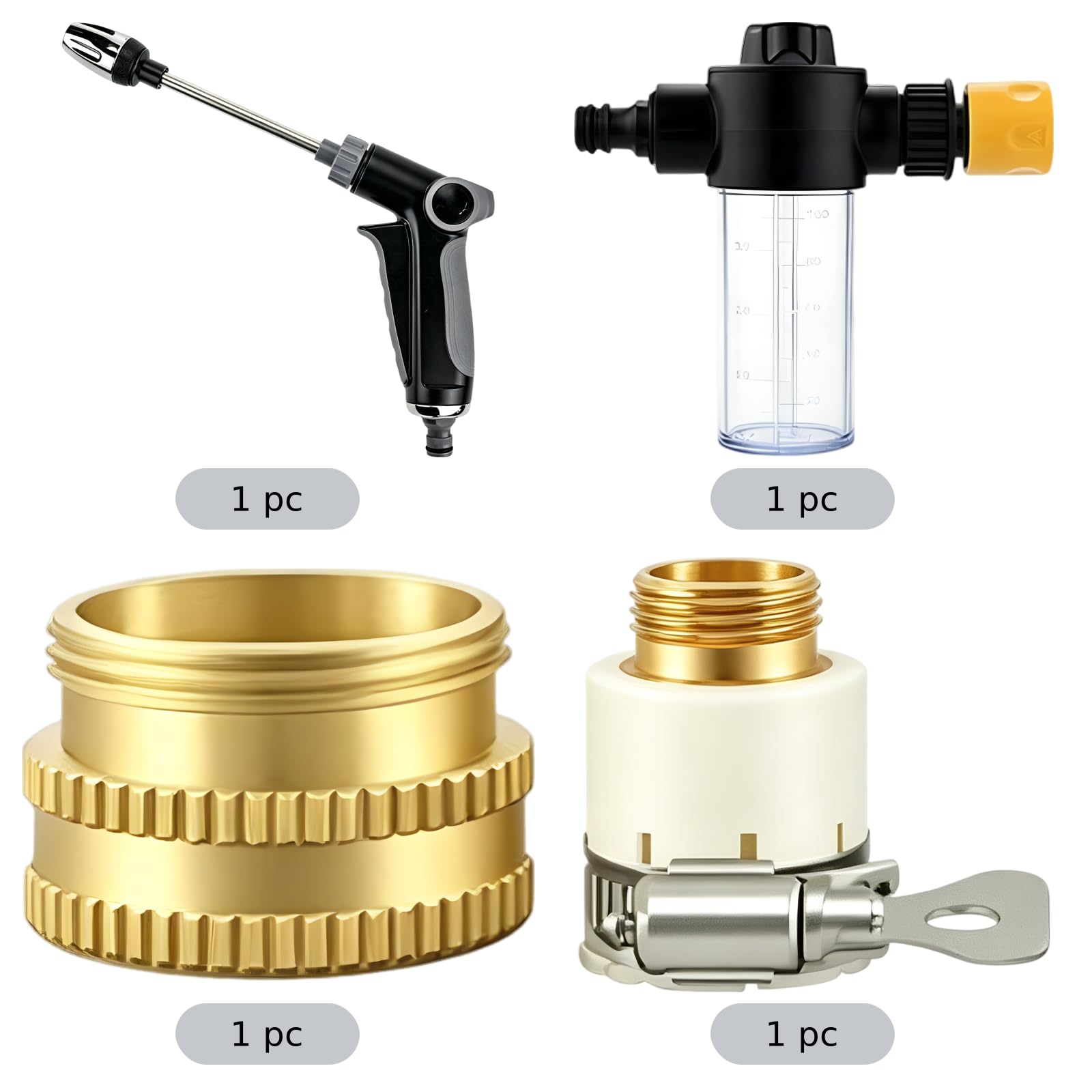 Hochdruck-Spritzpistolen-Set mit verstellbarer Düse, Schaumkanone, 3 Metallanschlüssen, ergonomischem Griff, ABS und Eisen, 35 x 17 cm, für Autowäsche, Gartenreinigung