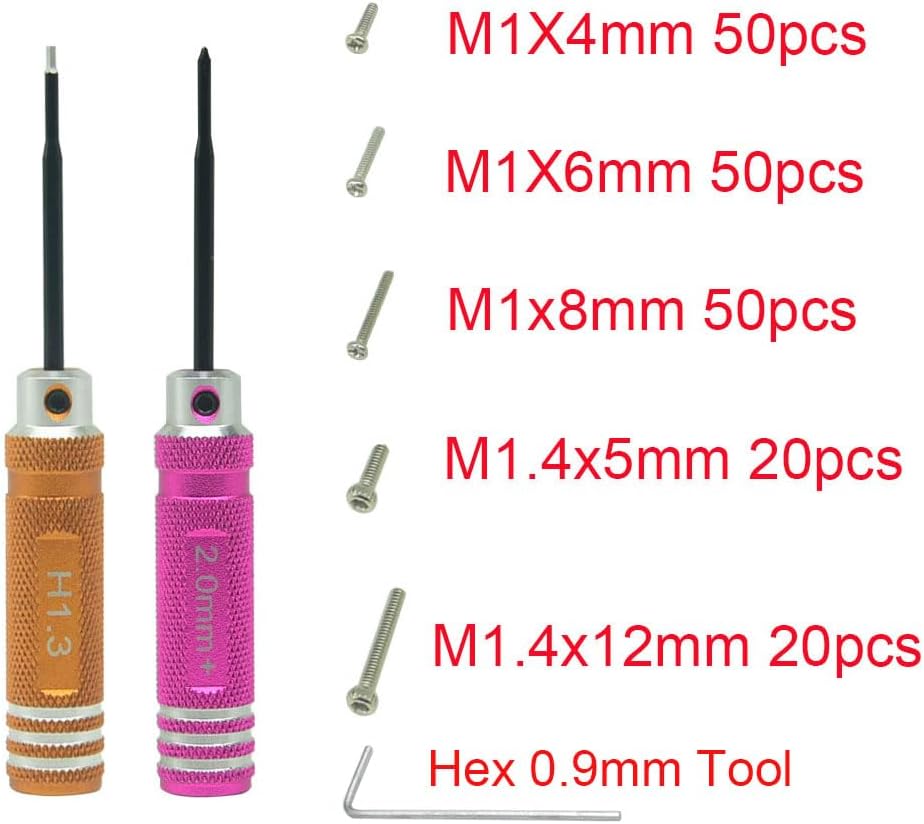 Hobby Precision Screwdriver Set with Storage Case M1 Screws Assortment Kit 170 Pieces Includes Hex Tool, 1.9 L Tool and Philips 2.0+mm Tool For AXIAL SCX30 RC parts
