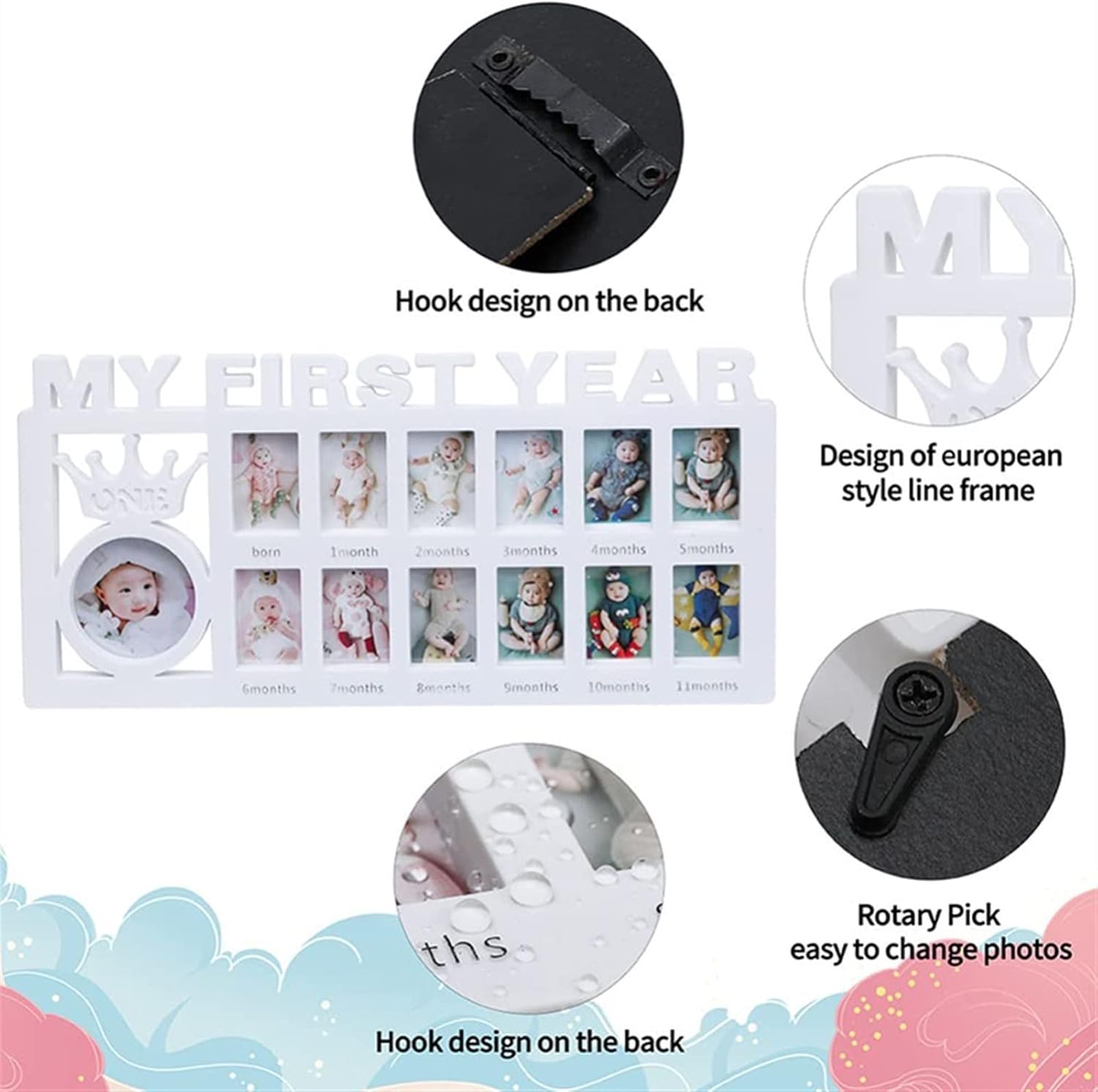 phoframe Growth Album Photo Frame School Time Children's Growth Record Certificate Photo One-Year-Old Commemorative Baby Growth Album Picture Frames(Blue)