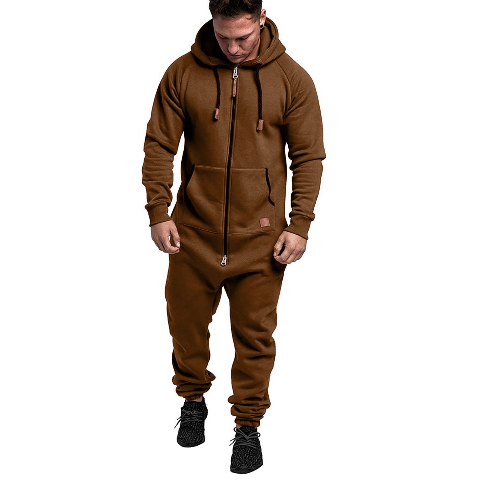 WUAI Onesie Men's Hooded Jumpsuit Zip Up One Piece Pajamas Playsuit Jogger Sweatsuit Overall Romper