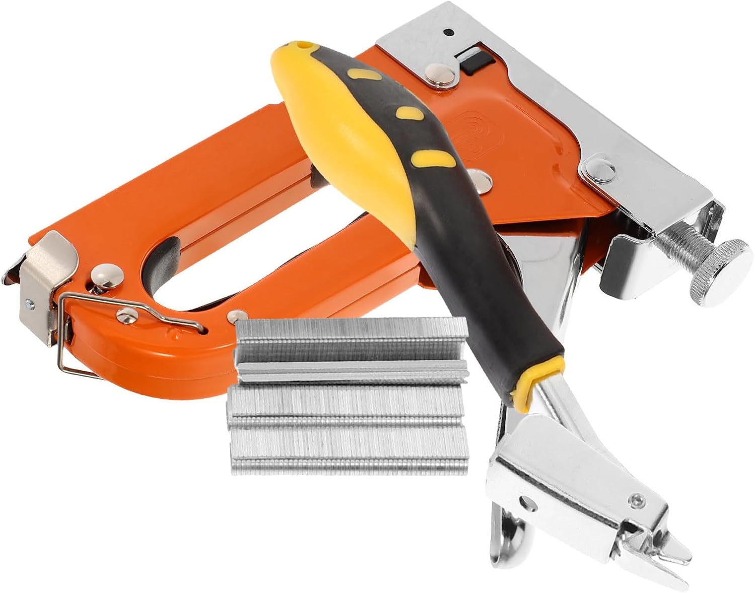Homoyoyo Heavy Duty Woodworking Staple Gun Kit with 600 Staples and Manual Fastening Tool for Carpentry and DIY Projects