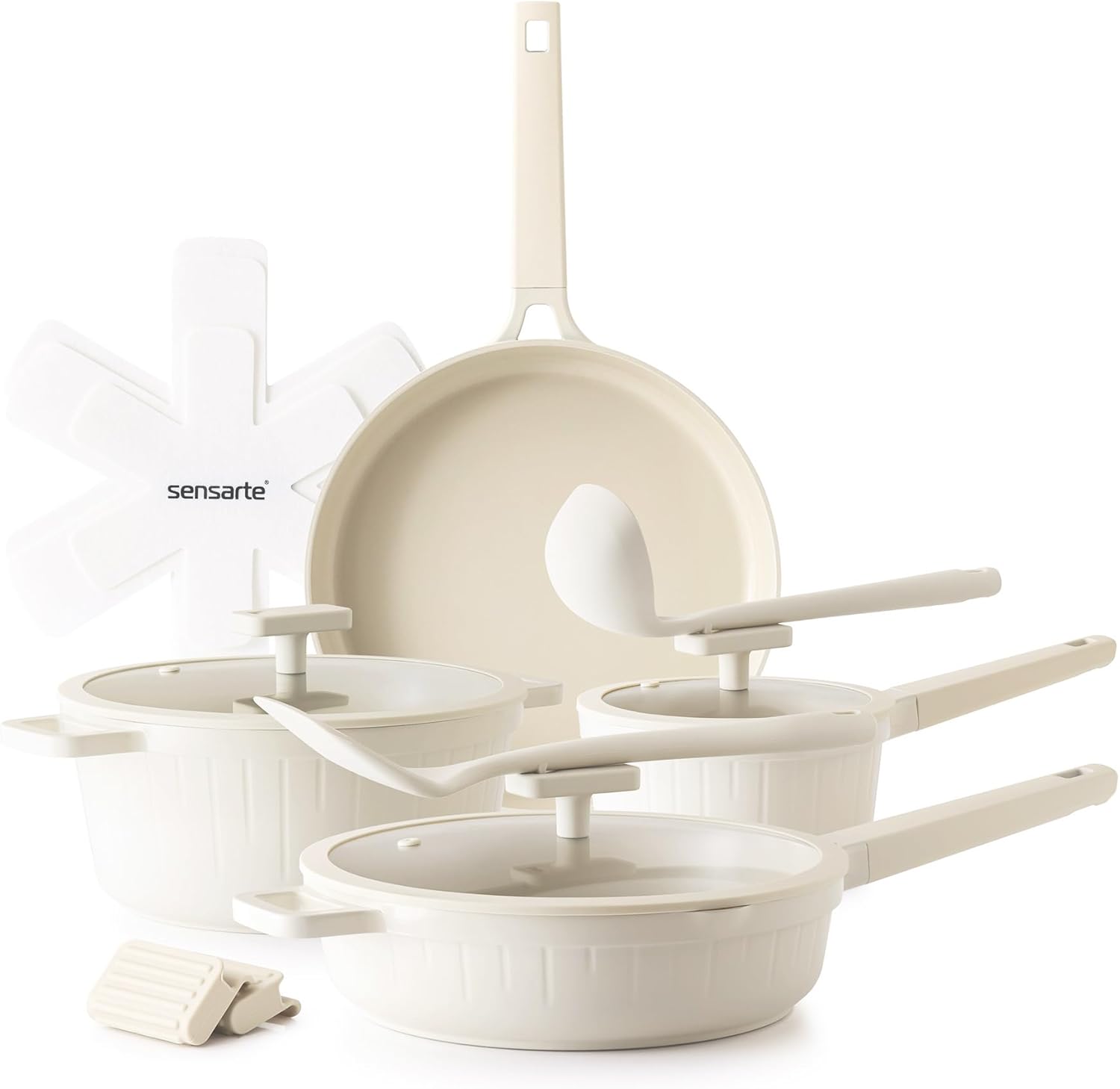 SENSARTE Ceramic Cookware Set Non-toxic 14 Pcs, Nonstick Pots and Pans Set, Dishwasher Safe Induction Cookware, Healthy Kitchen Cooking Set, PFOA/PFAS/PTFE Free