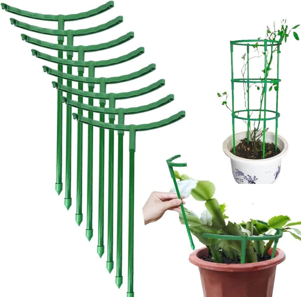 12 Pieces Plant Support Stakes Half Round Plants Support Ring Plastic Plant Cage Garden Border Supports Green Plants Cage Holder Flower Pot Climbing Trellis for Vegetables Potted