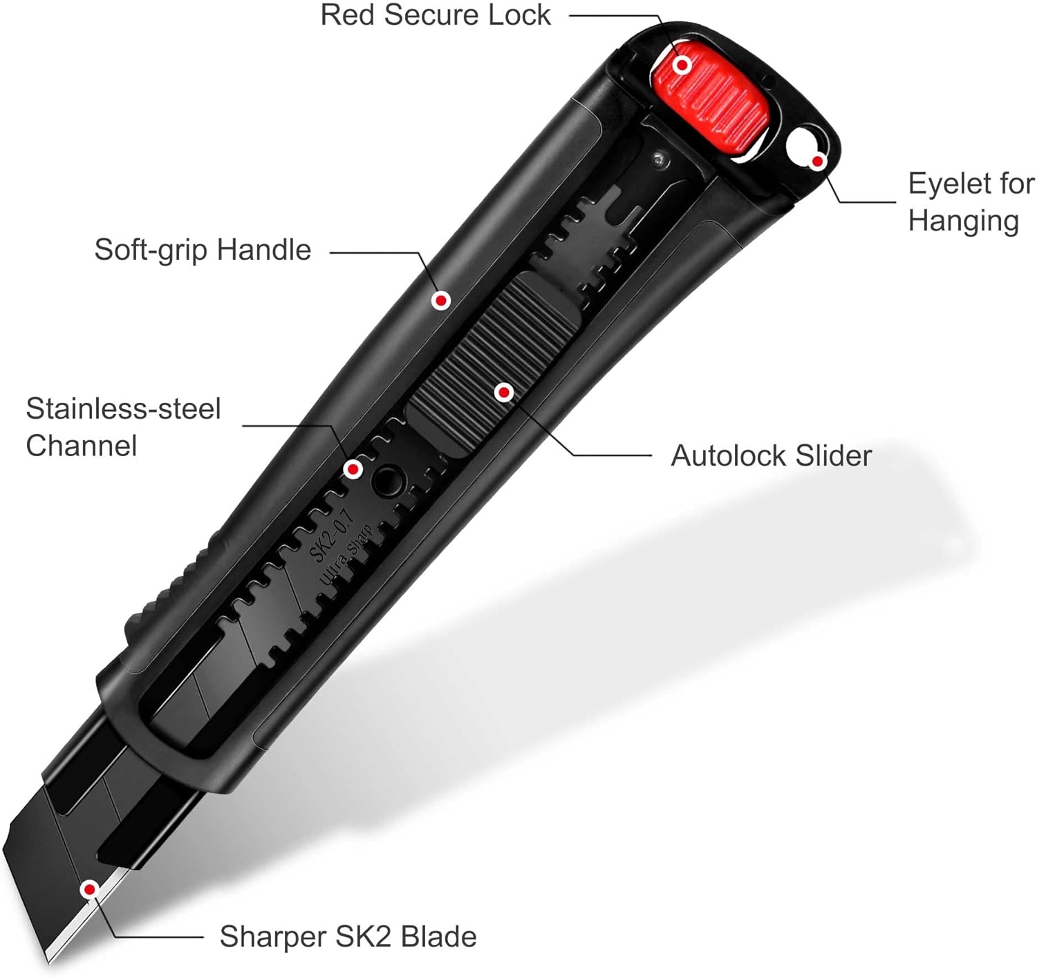 HAUTMEC 25mm Extra Heavy Duty Utility Knife with Double Lock Mechanism with 10PCS 25mm SK2H Ultra Sharp Snap Off Blades
