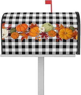Mailbox Cover Magnetic Autumn Thanksgiving Pumpkin Harvest Orange Maple Leaf Mailbox Covers Standard Size 21x18in,Mailbox Covers Wrap Post Letter Box Cover for Garden Yard Outdoor Retro Black Check