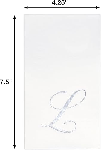Miniatura 3 de Gift Boutique 100 servilletas de plata con monograma en blanco para invitados, letra L, paquete de papel desechable, elegante servilleta de mano