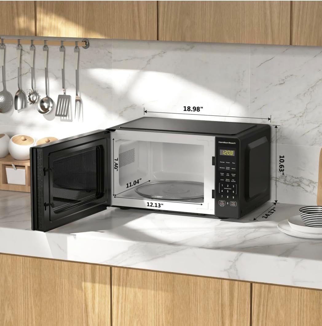 Hamiilton 0.9 Cu ft Countertop Microwave Oven, 900 Watts, Black-Stainless Steel