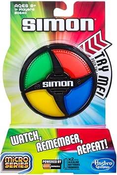 Hasbro Gaming Simon Micro Series Electronic Game for 1 or More Players, Classic Gameplay in a Compact Size, Fun Party Game for Kids Ages 8+, Green, Yellow, Blue,Red