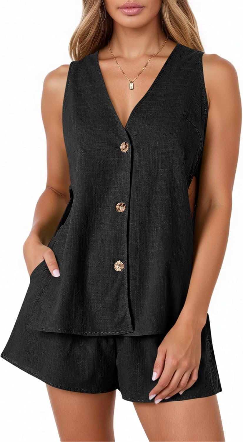 Tankaneo Womens Summer Vacation Outfits Beach Travel Cruise Resort Wear 2 Piece Short Sets Casual Tank Tops and Shorts - Image 2