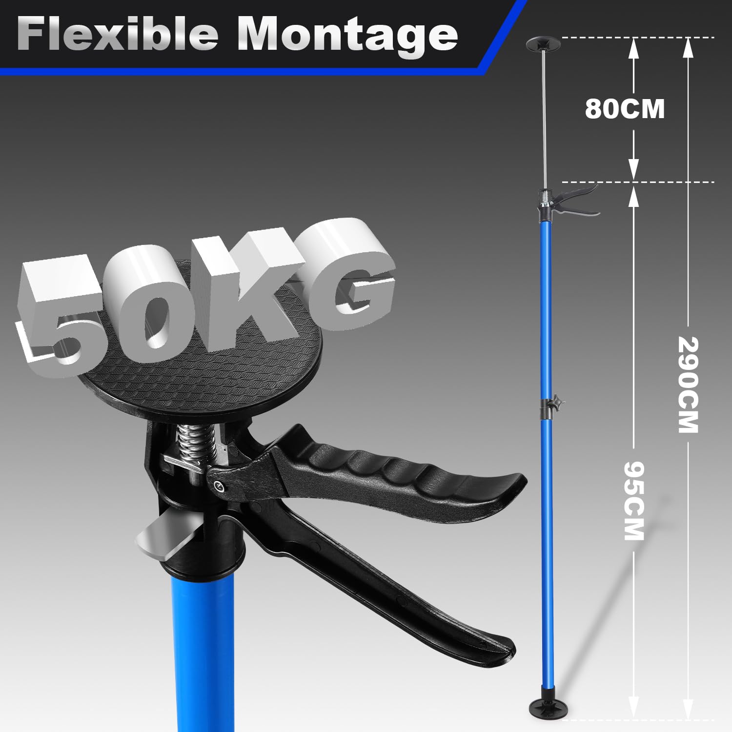 𝐉𝐚𝐱𝐠𝐮𝐨𝐦 Deckenstütze Montagestütze 4er Set, 115-290 cm höhenverstellbare Teleskopstütze, 50 kg Tragkraft, 10 cm rutschfeste Pads, Einhandstütze für Trockenbau Türrahmen