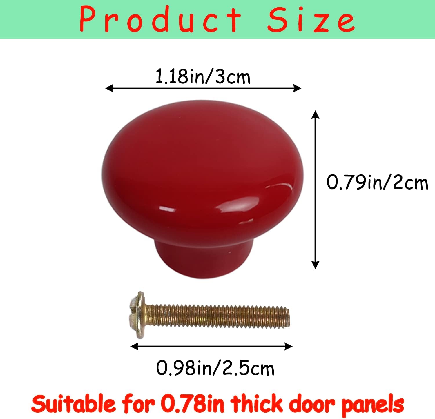 ikare 20PCS Red Glossy Ceramic Knobs Button Door Knob Cabinet Retro 32mm/ 1.25" Mushroom Round Cabinet Dresser Pulls Door Handles with Screws Ceramic knobs for Cupboard Drawer Pulls