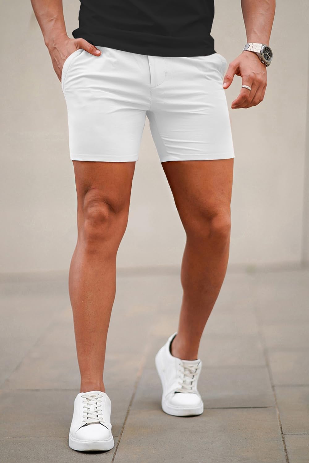GINGTTO Mens Slim Fit Shorts Plaid Chino Short Tapered Leg Skinny Stretch
