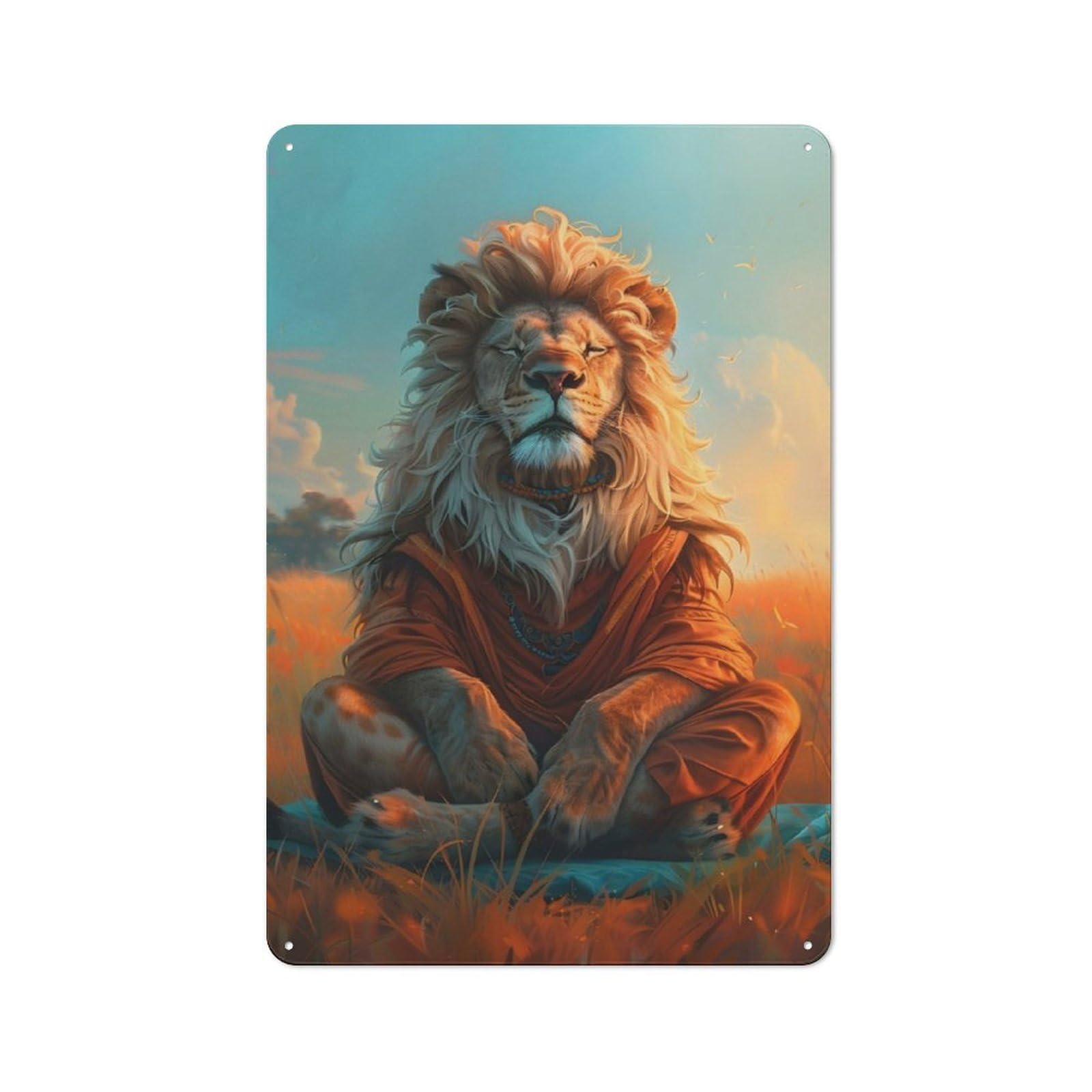 Junmoney Zen Lion Meditation Retro Metal Plaque 30X20cm For Lounge Or Reading Corner, Winter Wall Decor For Reading Corner Decorators