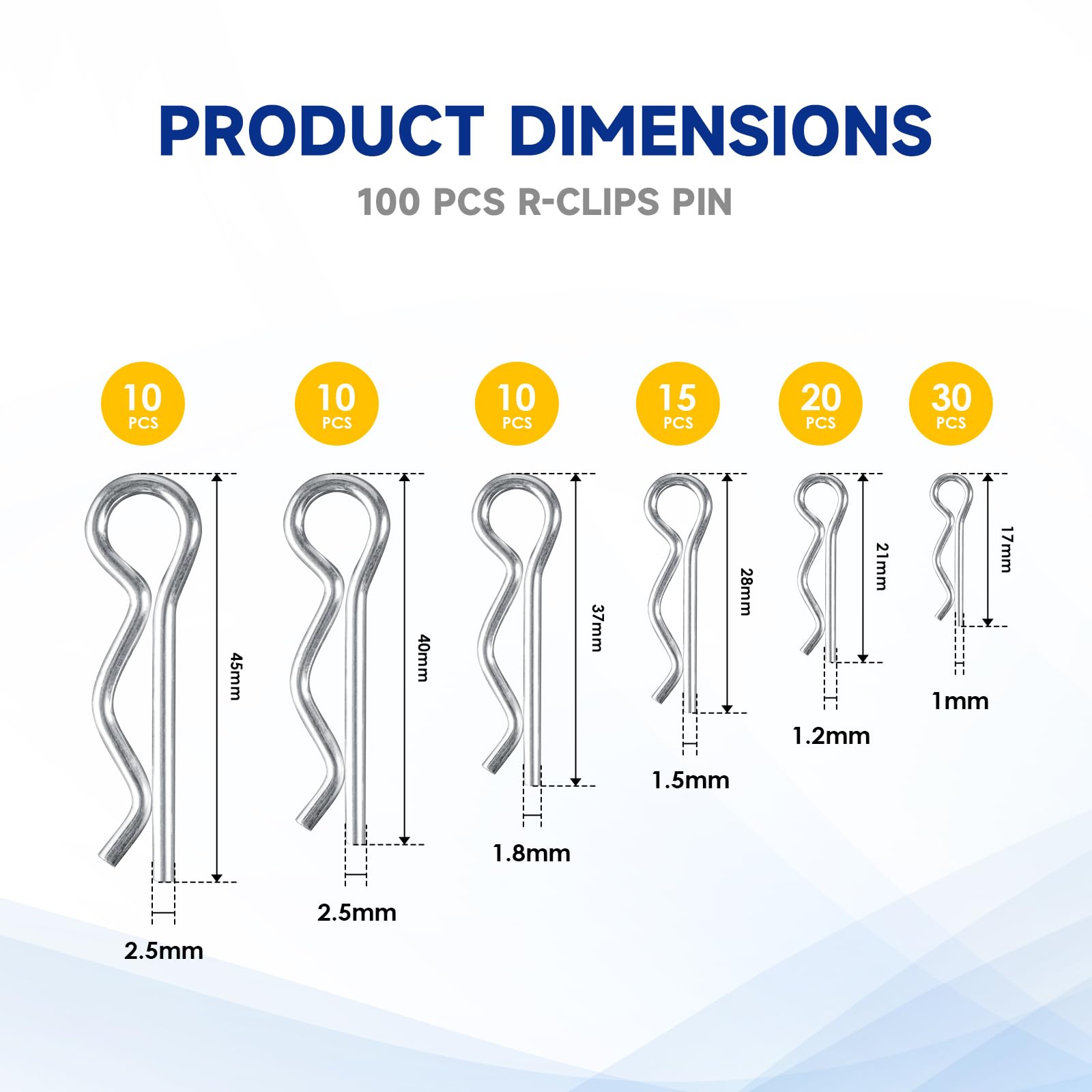 100 Pcs Cotter Pins Assortment Kit, Stainless Steel R Clips Split Pins Retaining Spring Hitch - Image 2