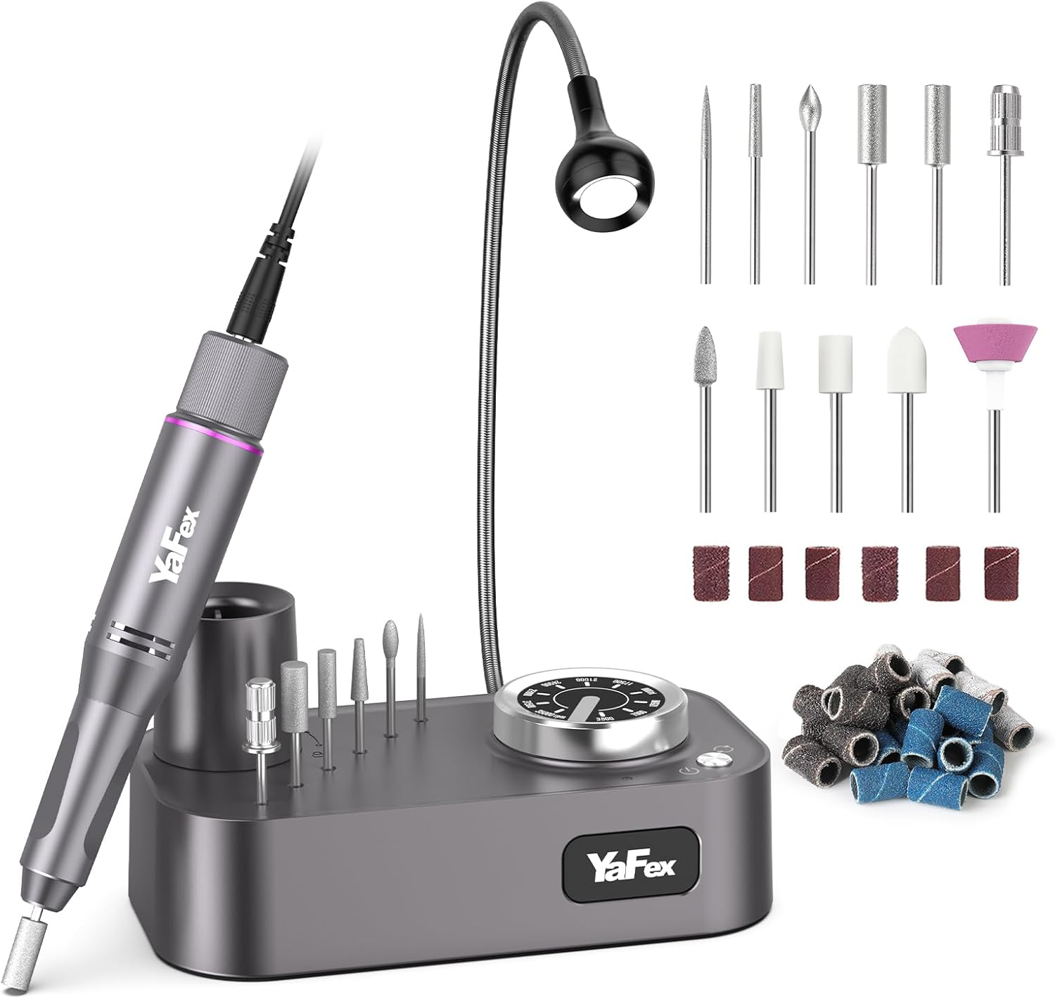 Nagelfrees voor gelnagels, 35.000 omw/min, 11-in-1 elektrische nagelfrees, professioneel met nagelfrees, opzetstukken, nagelvijl, manicure pedicureset met ledlamp