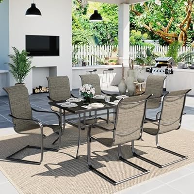 Sophia & William Patio Dining Set, Grey, 7 Piece, Outdoor Furniture, Patio Table and 6 Chairs, Quick Dry Textilene Support, 350 lbs