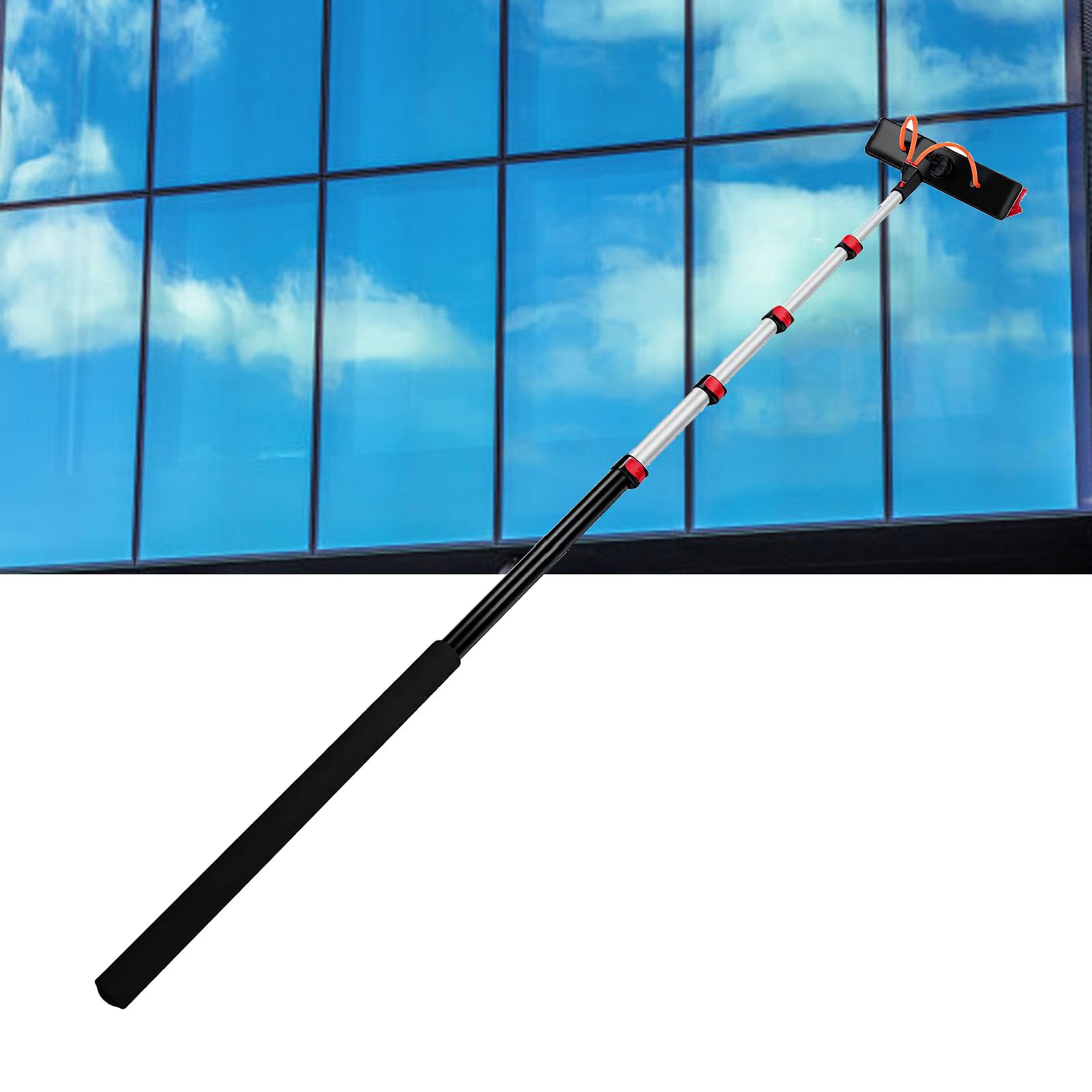PUSOKEI Cepillo Telescópico para Paneles Solares de 5 Secciones |Poste Limpiador de Alta Resistencia de 15 Pies para Vallas Publicitarias y Vidrios Comerciales