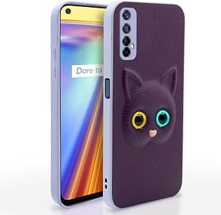 Pikkme Realme 7 / Narzo 30 4G / Narzo 20 Pro Back Cover for Girls | Cute Cat Leather Finish | Soft TPU Case (Purple) Price In India