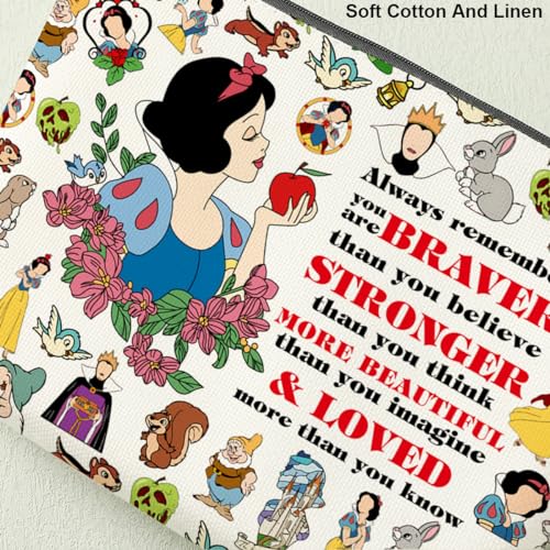 Decohim Magical Princess Makeup Bag Inspired Princess Character Christmas Birthday Friendship Gifts for Women Girls Niece Magic Fairy Tales Inspirational Braver Stronger Beautiful Cosmetic Bag4