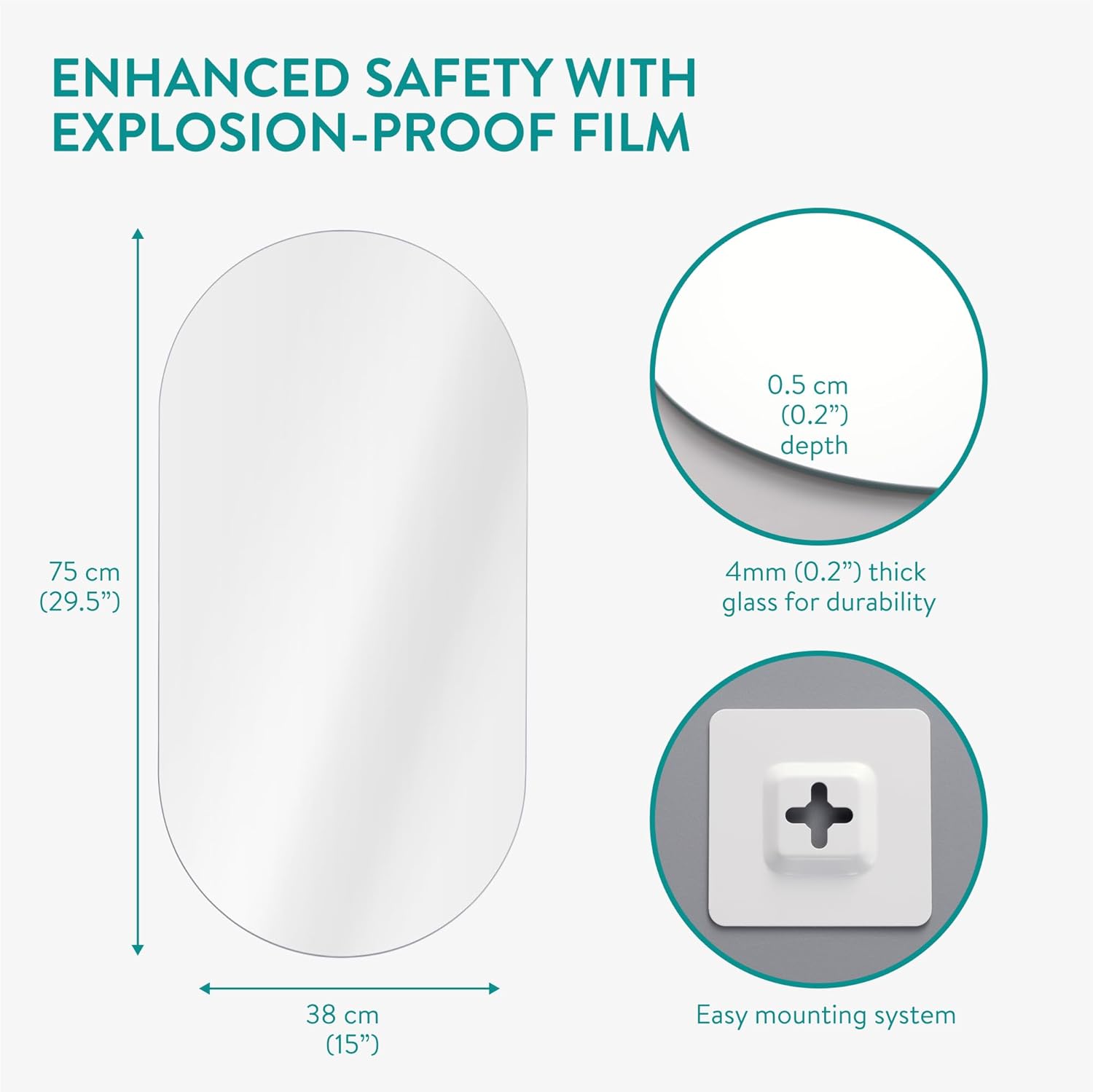 Navaris Unframed Oval Mirror - Sleek Frameless Arch Design Mirrors for Hallway, Bathroom or Living Room - Large Round Arched Wall Mounted Mirror for Walls - Circular Mirror