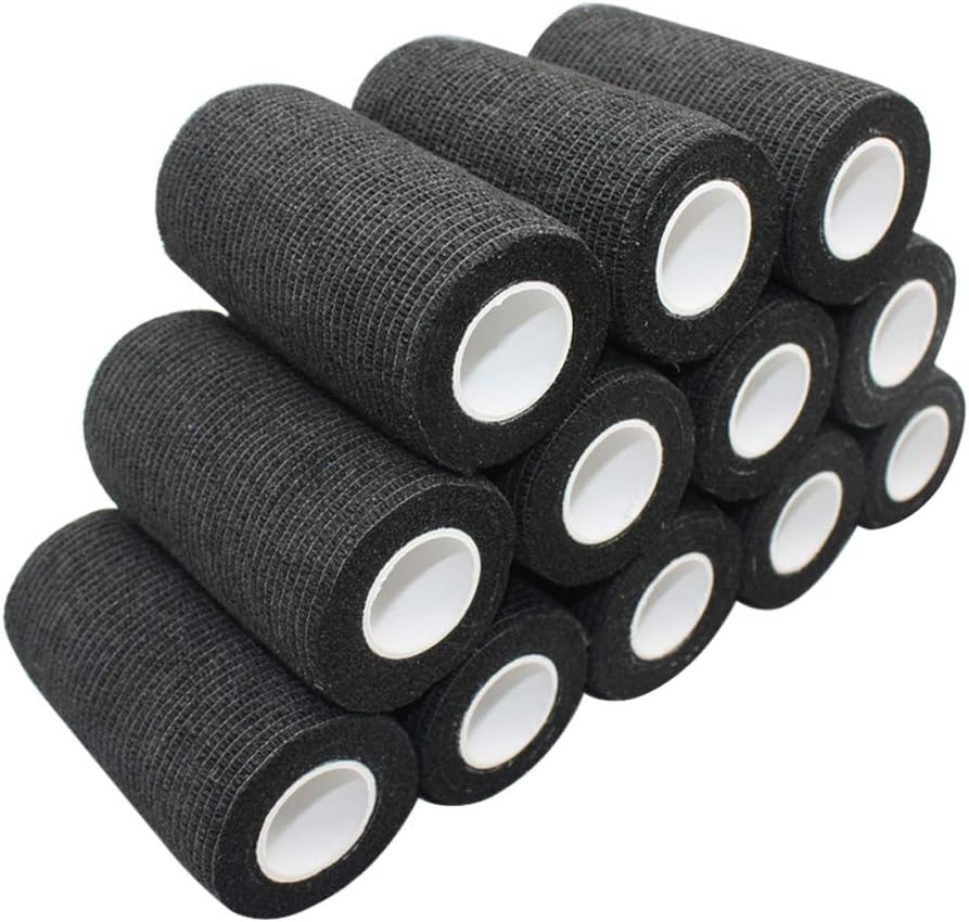 4 inch x 12 Pack Vet Wrap Adhesive Bandages - 5 Yards Self Adherent Cohesive Wrap Bandages Self Adhesive Non Woven Bandage Sports Medical Wrap Athletic Wrap for Ankle, Wrist, Sprains Black
