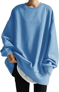 Sudaderas de gran tamaño con cuello redondo para mujer, holgadas, holgadas, de manga larga, color liso, casual, suave, acogedor, suéter casual de moda para otoño 2023
