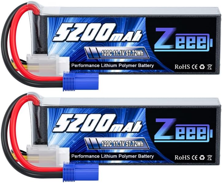 Zeee 3S LiPo Battery 5200mAh 11.1V 120C with EC5 Connector Soft Pack RC Battery for RC Plane Quadcopter Airplane Helicopter RC Car Truck RC Boat(2 Pack)