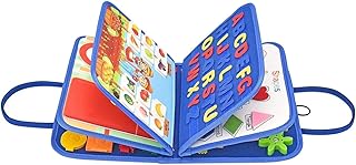 Garende Brinquedos montessori de tabuleiro ocupado, brinquedos de tabuleiro de atividades sensoriais, meu primeiro livro, livro de aprendizagem silencioso, azul