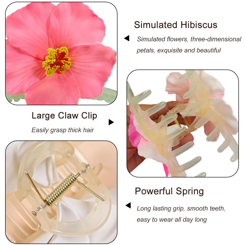 1 Pcs Hawaiian Fake Flower Hair Clips for Women,Foam Plumeria Hibiscus Flower Plastic Large Hair Claw Clips for Thin Thick Hair Accessory,Wedding Bridal Beach Party Hair Clip for Girls (Pink Hibiscus) image 4