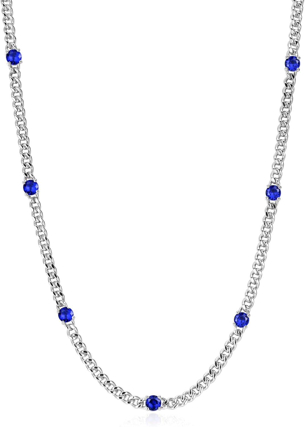 FANCIME 925 Sterling Silver 3.6mm 18" Cuban Link Curb Chain Necklace With Created Gemstone for Women Men Unisex