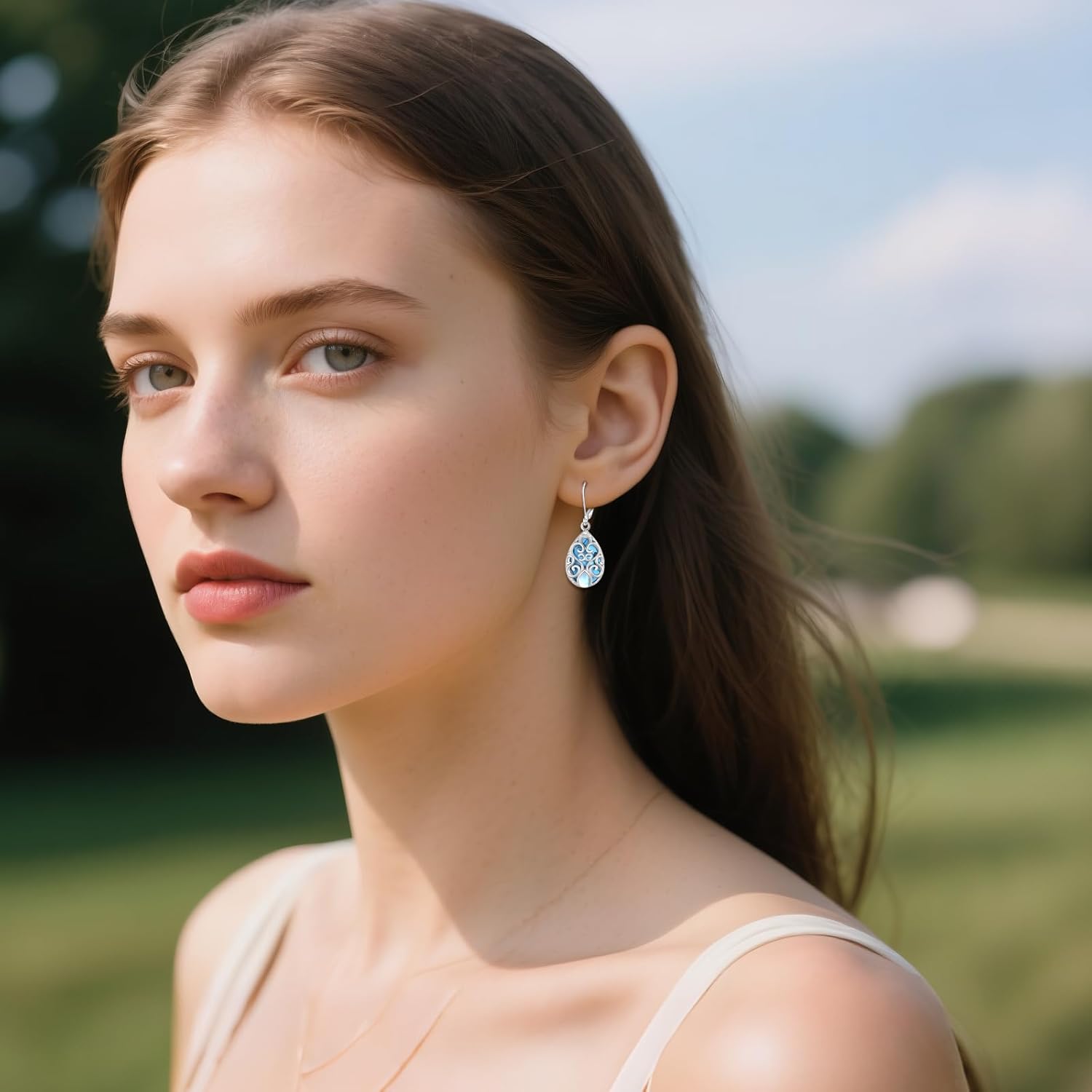 Turquoise Earrings 925 Sterling Silver Moonstone Filigree Earrings Jewelry Birthday Gift for Women - Image 3