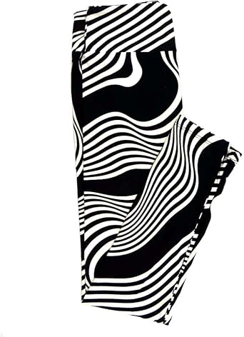 Lularoe One Size OS Trippy Wavy Stripe Black White Leggings fits Adult Women Sizes 2-10 4637-D3