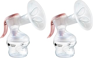 Made for Me Single Manual Breast Pump, Strong Suction, Soft Feel, Ergonomic Handle, Portable and Quiet Breastmilk Pump, Baby Bottle Included (Pack of 2)