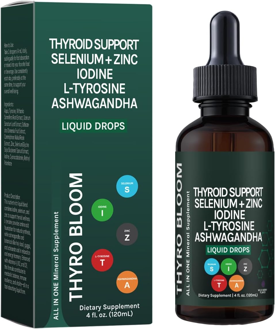 Thyroid Support Liquid Drops,Liquid Formula with Selenium,Zinc,Iodine,L-Tyrosine,Ashwagandha for Hormone Balance, Metabolism,Immune & Energy Support - 4 fl.oz. (120mL)