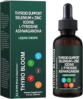 Thyroid Support Liquid Drops,Liquid Formula with Selenium,Zinc,Iodine,L-Tyrosine,Ashwagandha for Hormone Balance, Metabolism,Immune & Energy Support - 4 fl.oz. (120mL)