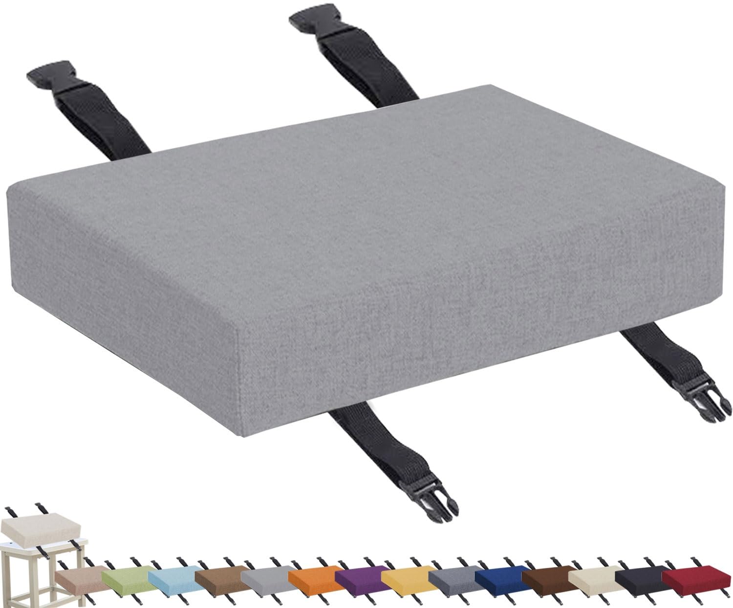 uyeoco ﻿Memory Foam Seat Cushion 3/5/8cm thick,24x34 40x45 30x40 Stool Cushion,Anti-Slip, 25/28/30/40cm Chair Cushion dining chairs with Removable Cover for Kitchen Bar Chairs(Light grey,30x30x3cm)