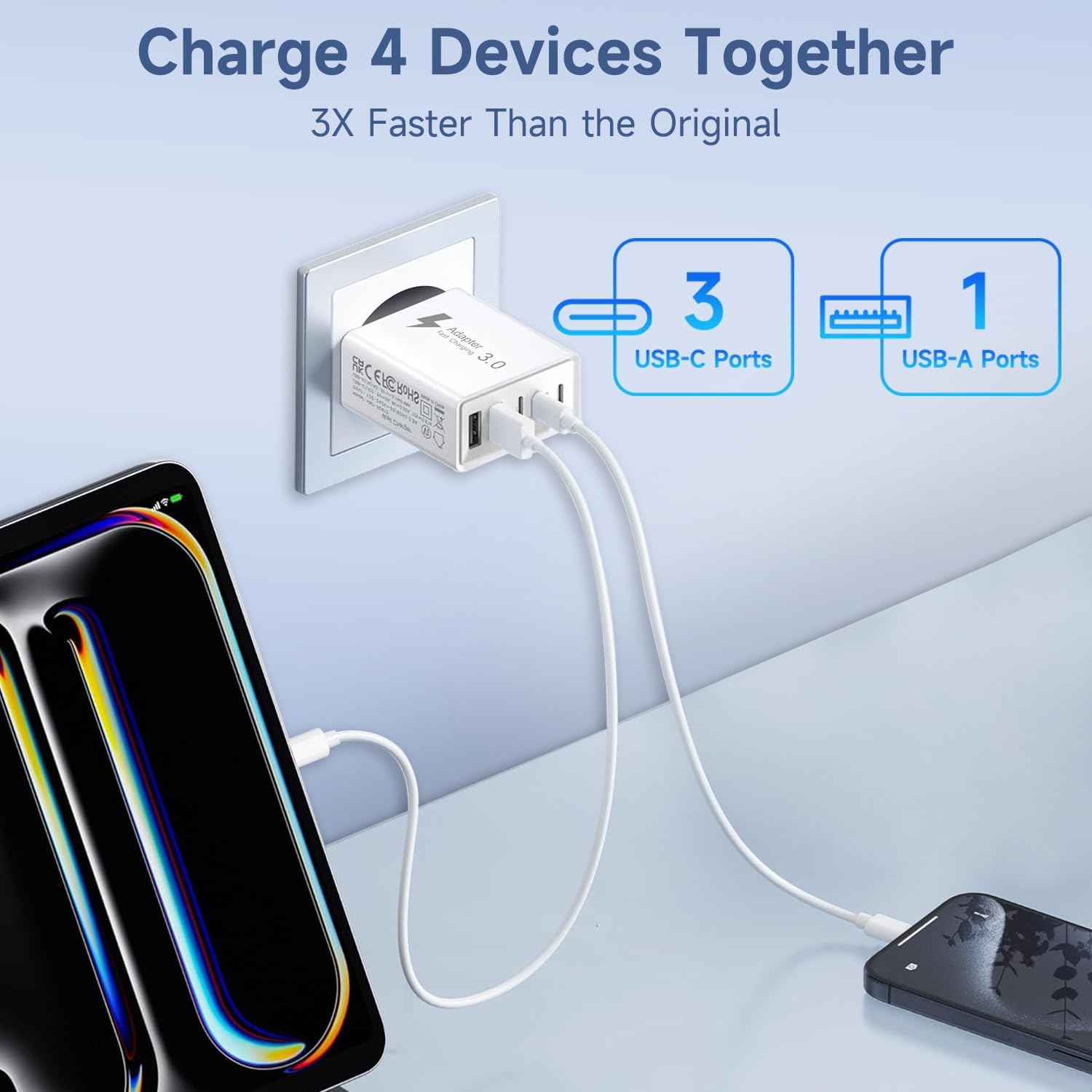 Ładowarka USB-C 50W 4 porty szybka ładowarka wieloportowa USB-C wtyczka ładowania USB C wtyczki wieloportowej USB szybka ładowarka do iPhone a 17 16 15 14 13 12 11 Pro Max Samsunga Galaxy S25 S24