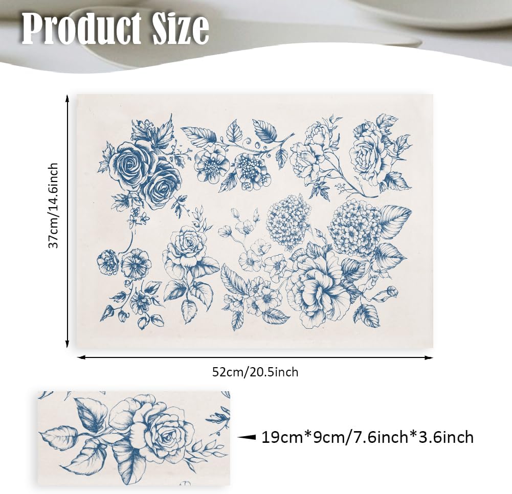 SUPERDANT 5PCS Flowers Underglaze Paper Transfer Peony Transfer Paper for Clay Ceramic Porcelain Under Glaze Transfers for Pottery Enamel Decals Blue Underglaze Decal Papers Handcrafted Gifts