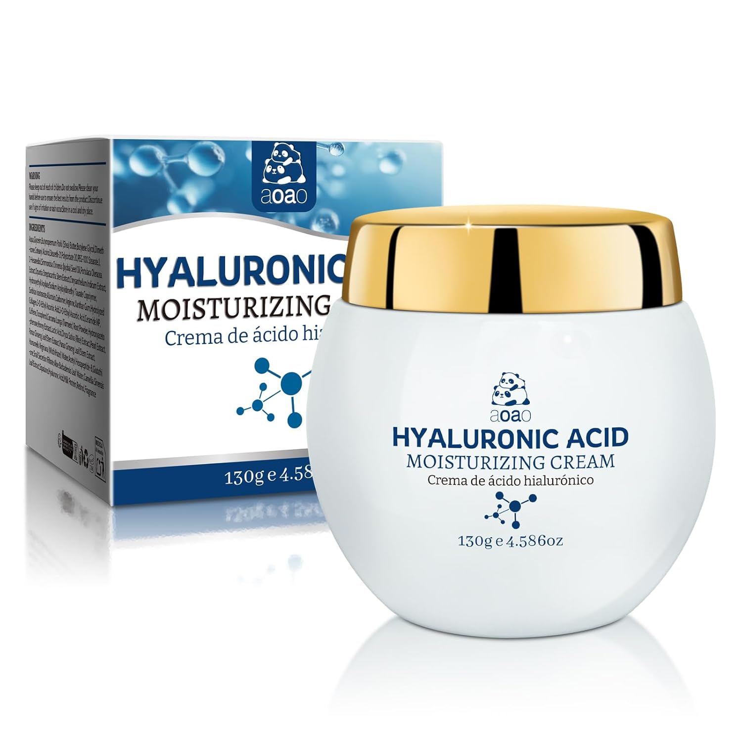 AOAO Hyaluronic Acid Face Cream, Ceramides Moisturizer with Vitamin E & Purslane Extract, Deep Moisturizing & Reduce Wrinkles & Improve Elasticity, Repairs Skin Barrier, Fast-Absorbing 130g/4.6oz
