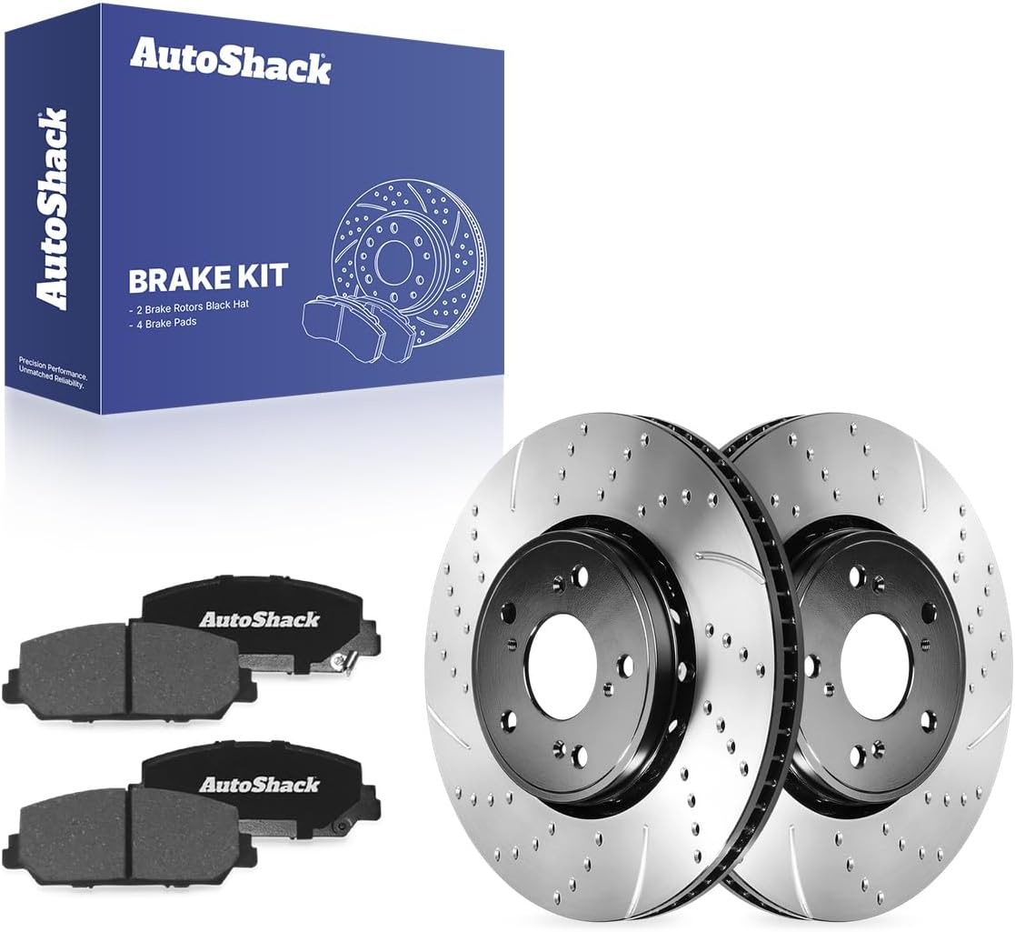AutoShack Front Brake Rotors & Ceramic Pads for Acura, RDX 2013-2018 ILX 2016, FWD AWD L4 2.4L V6 3.5L - E-Coated Drilled & Slotted - ShadowGuard - 12.26" (311.5 mm), 5-Lug