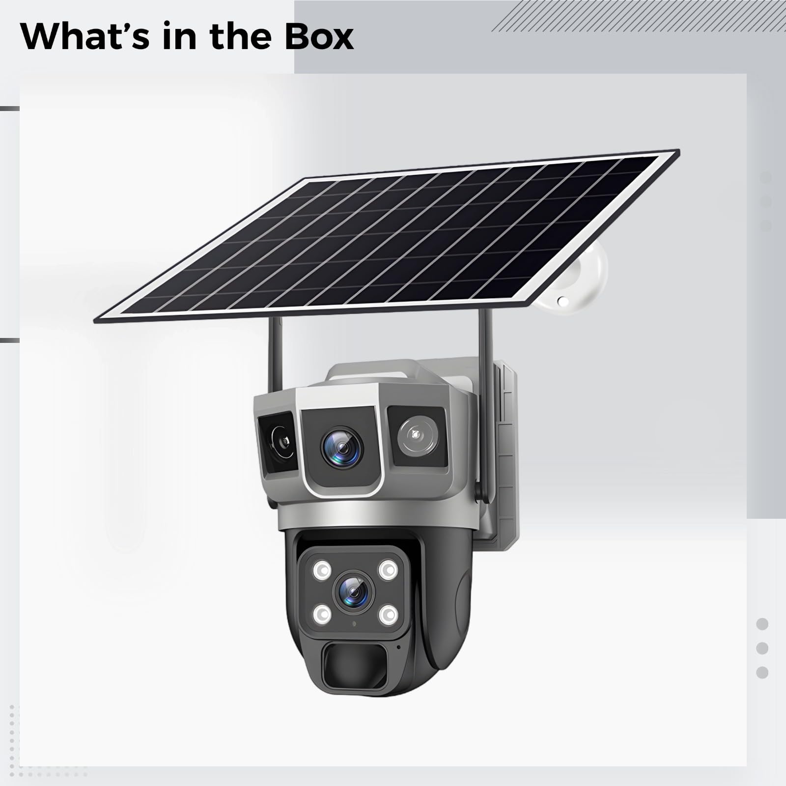 Telecamera di sorveglianza all'aperto, a energia solare, funzione 4G, design a doppia lente, risoluzione HD, resistente alle intemperie IP66, sistema di monitoraggio della sicurezza wireless