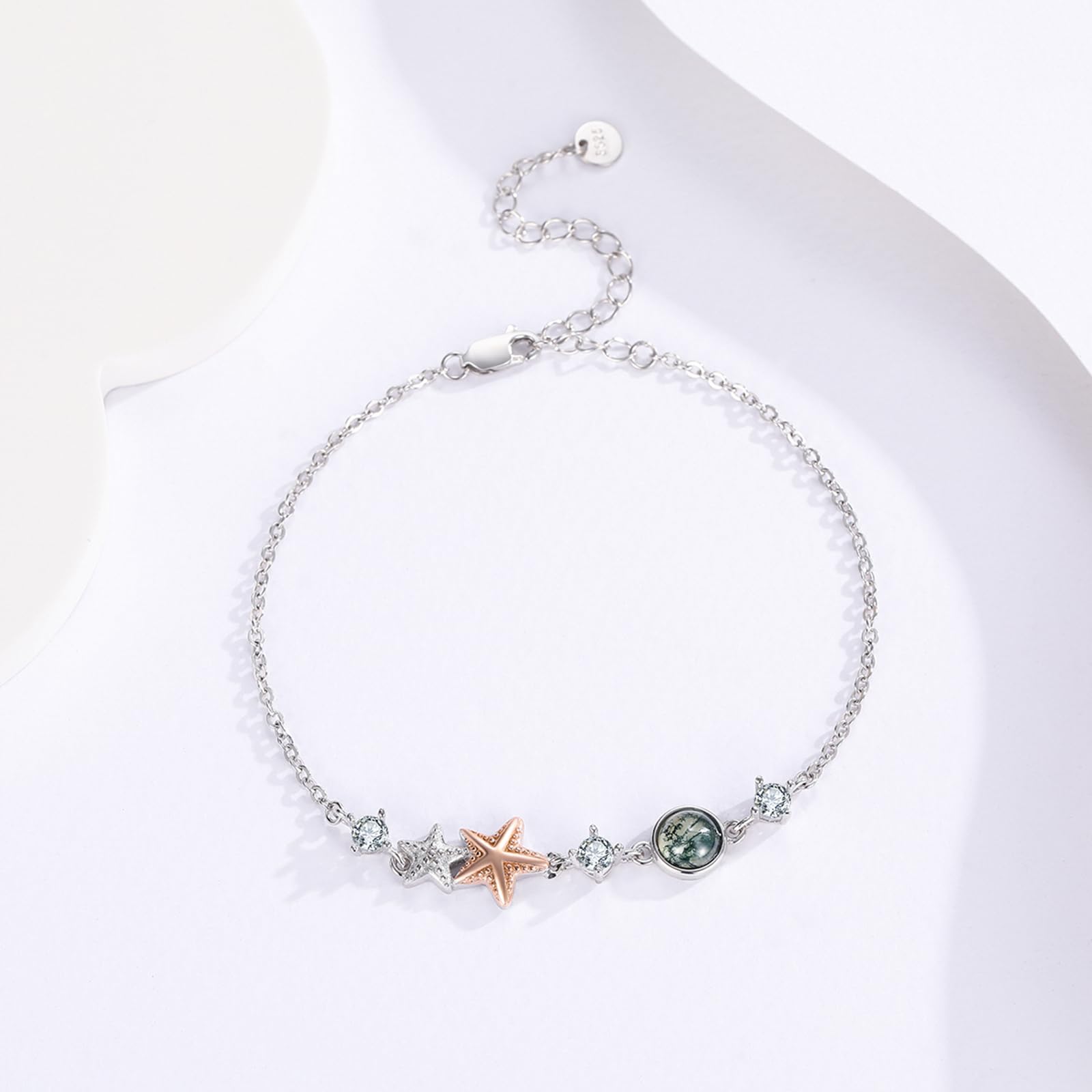 Cavigliera in argento sterling 925 con stelle marine, con agata muschiata, stelle marine, mare, oceano, gioielli estivi per donne