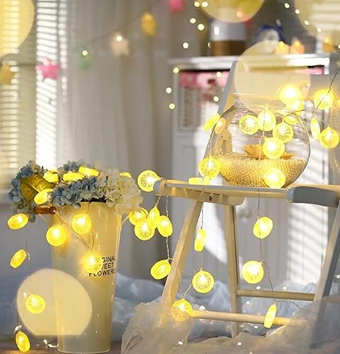 Miniatura 5 de Merdeco - Tira de luces de limón, 10 pies, 20 luces LED enchufables, color blanco cálido, para fiesta de cumpleaños, boda, decoración del hogar