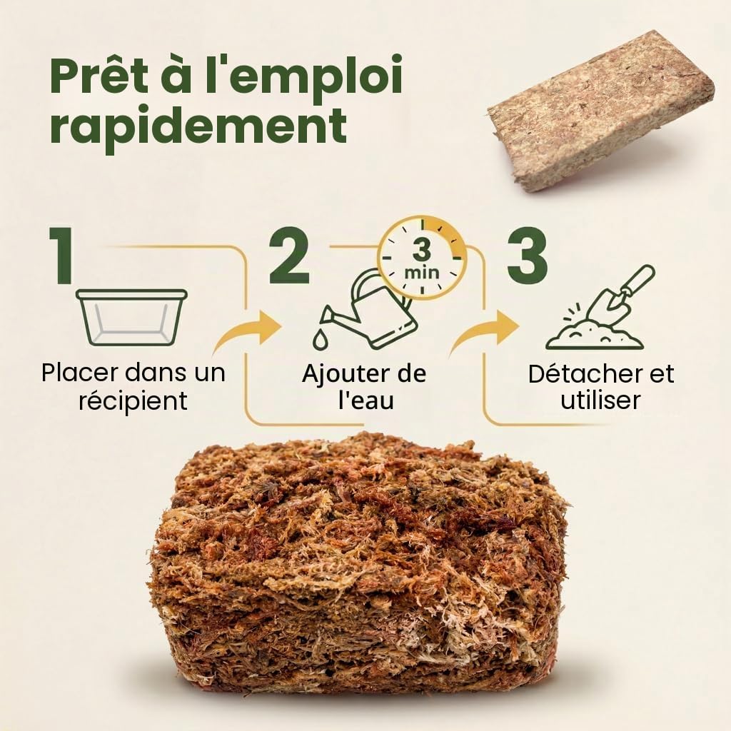 Mousse de sphaigne pour plantes d'intérieur et tuteurs, donne 10 l (1000 g)