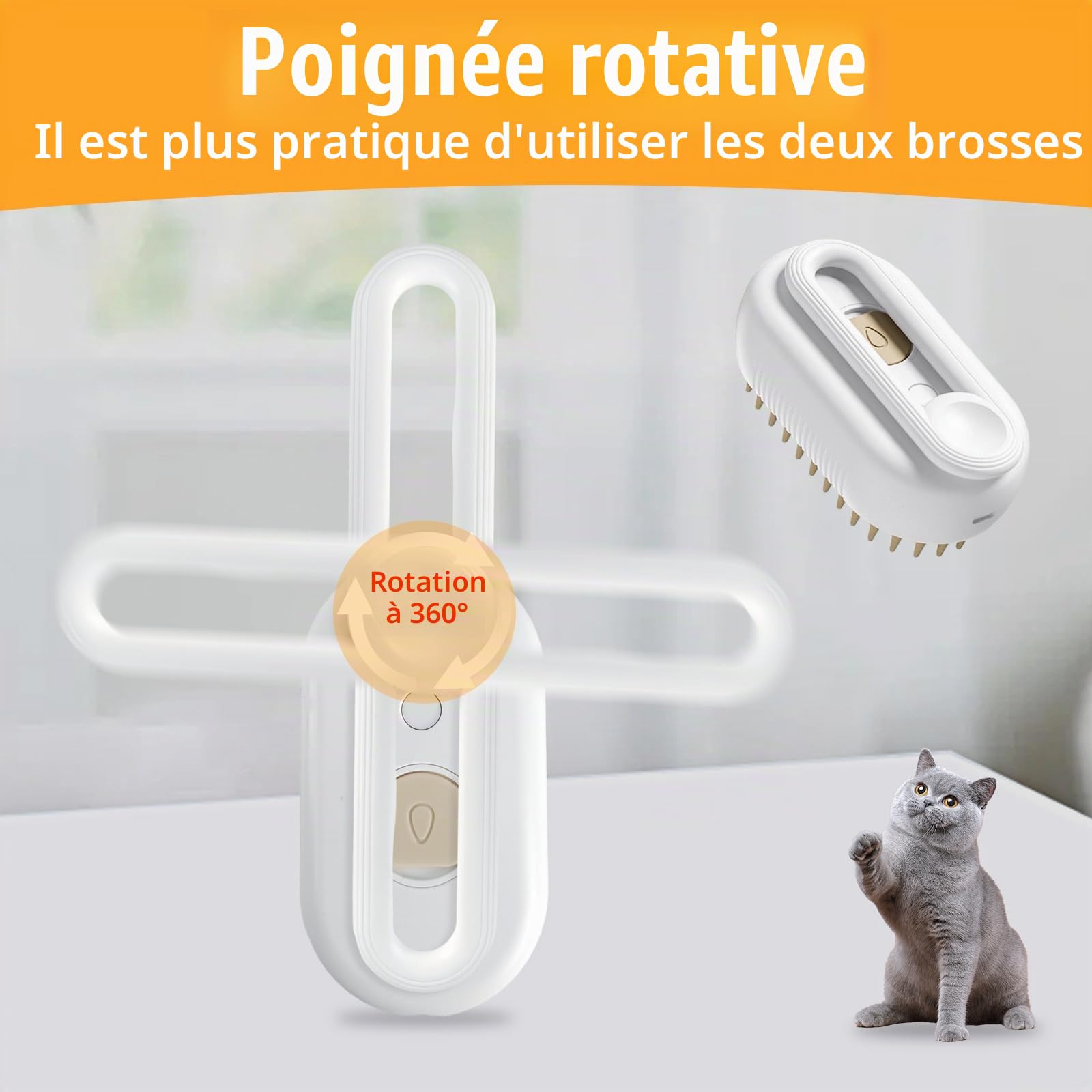 Brosse à vapeur pour chats et chiens 3 en 1, brosse électrique pour peigne de massage pour animaux domestiques, peigne avec essence leave-in pour massage, soin et épilation