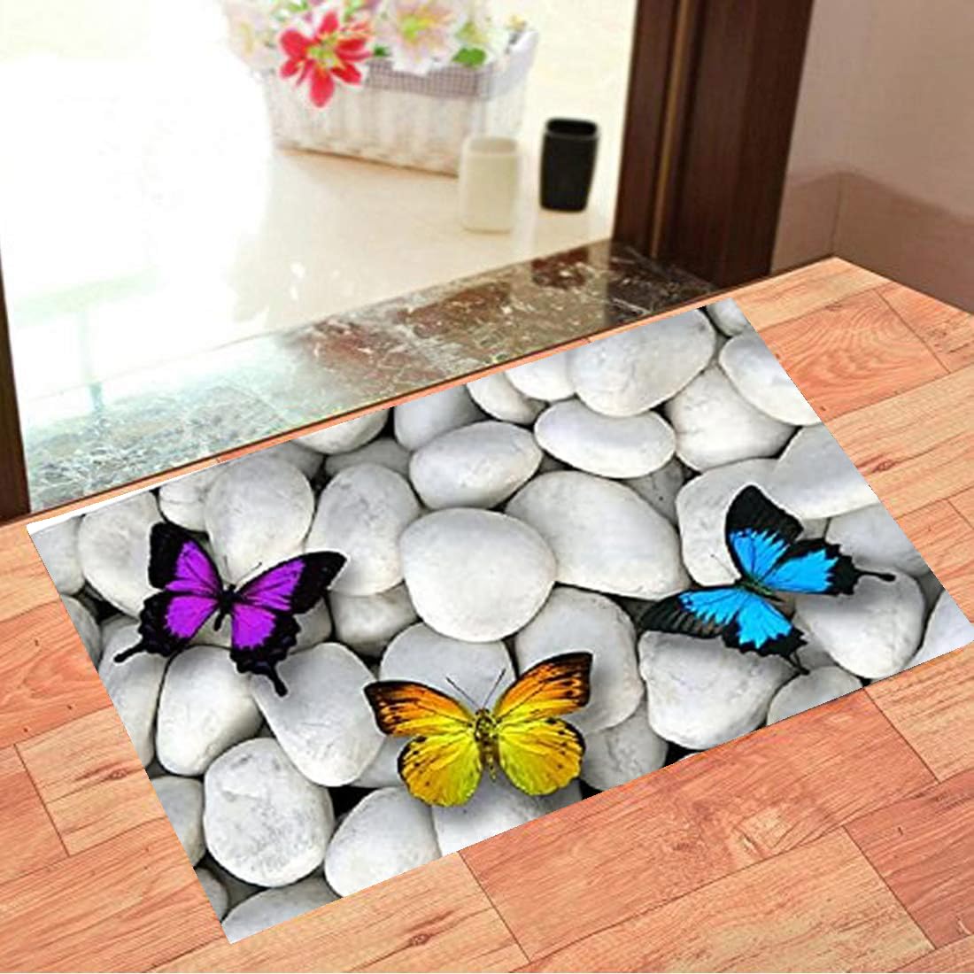 IVAZA 3D Printed Digital Doormat, Nylon, Pack of 1 Piece 40X60 CM Door mat for Home Entrance,Pack of 1 Butterfly