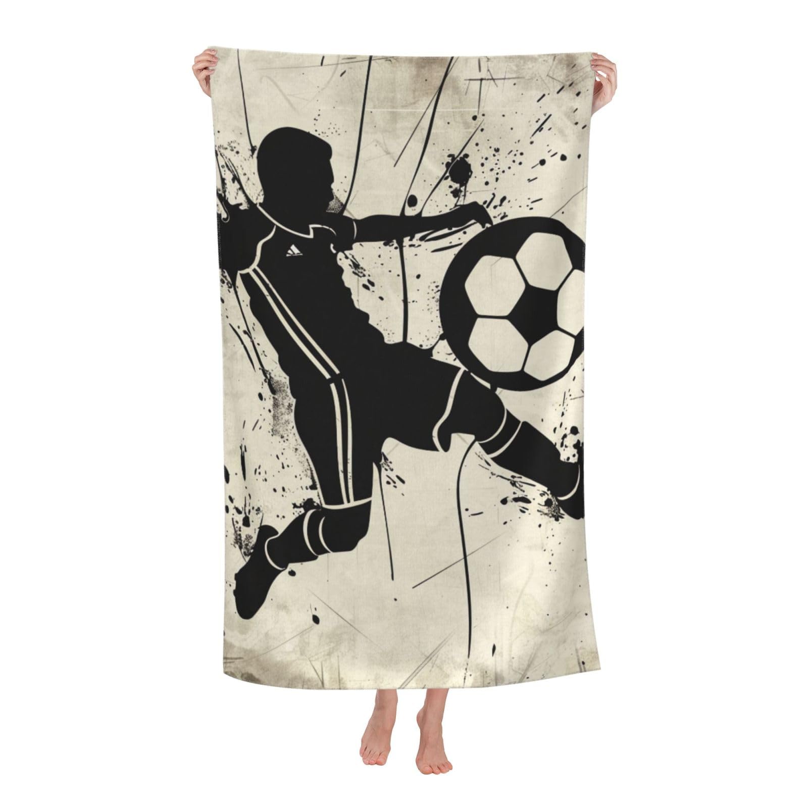 BWWHCCTI I Love Soccer Printed Quick Dry Bath Towel, Soft Microfiber Towels Fast Drying Beach Towels for Travel,Camping,Gym,Swimming,Yoga