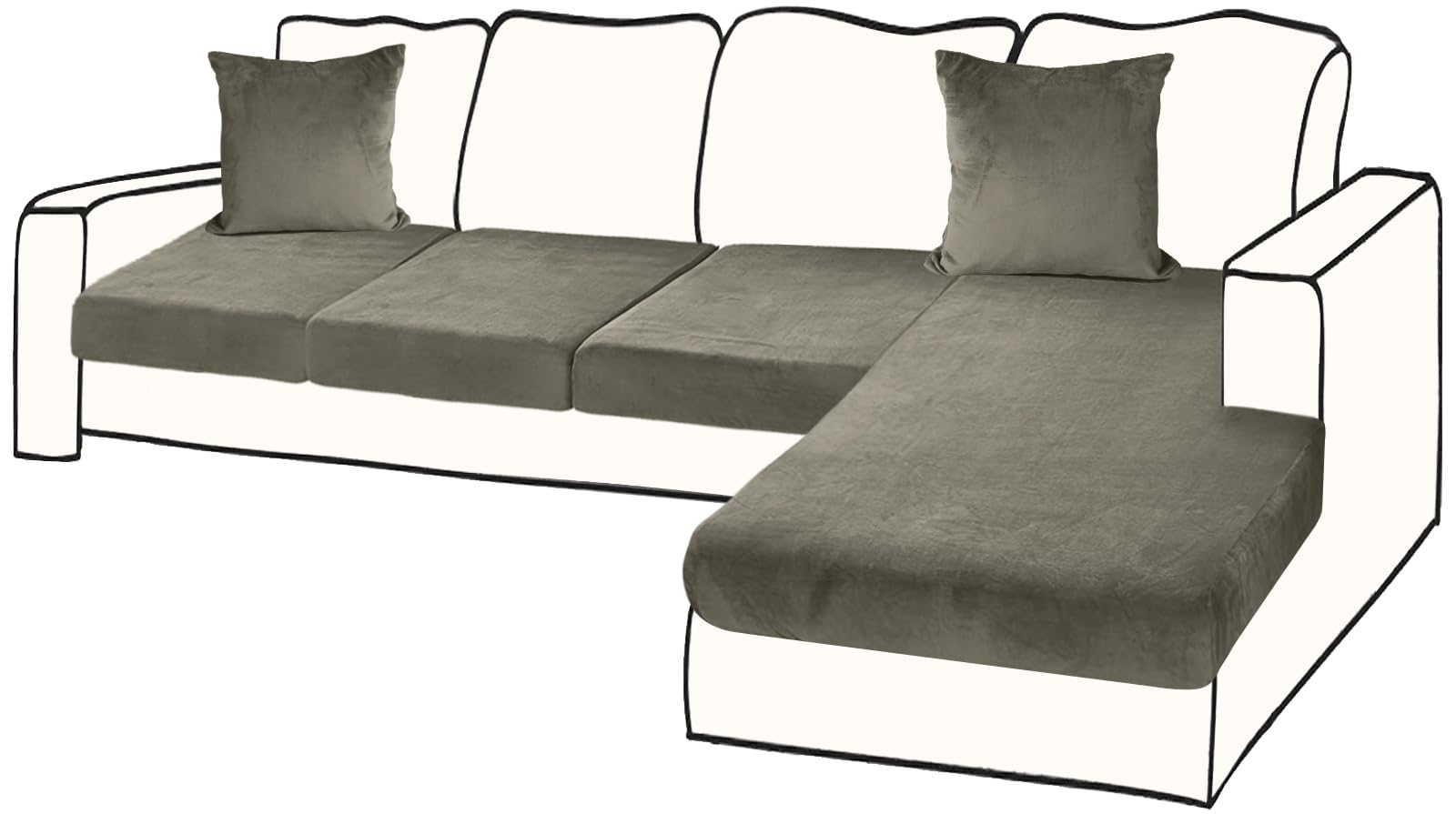 BT.WA Sectional Couch Covers for 4-Piece Seat Cushion Velvet Separate L Shape Couch Cover Stretch Sofa Slipcover with 2 Pieces Pillowcases Furniture