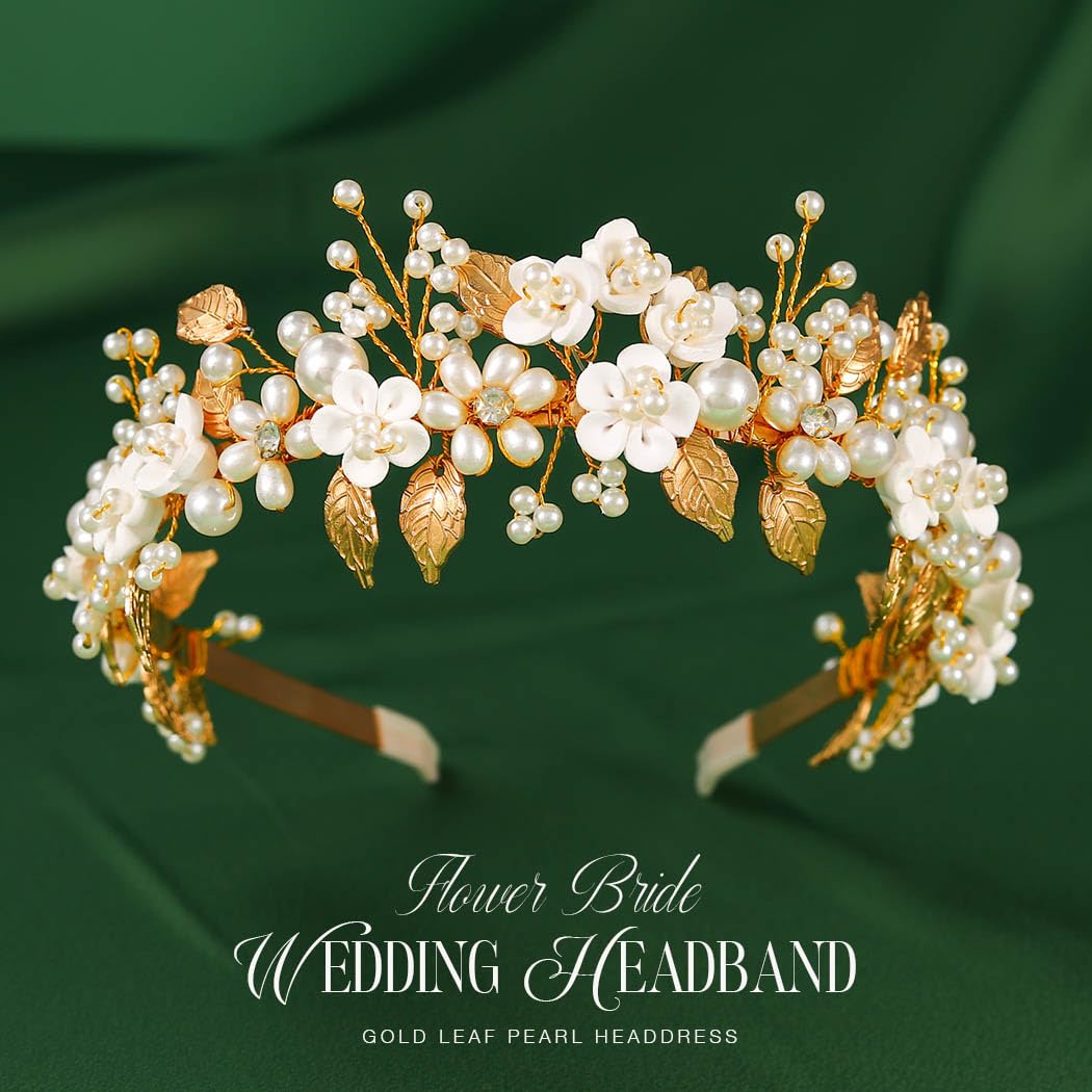 Amazon.com : Brishow Flower Wedding Headband Gold Leaf Hair  display picture 1